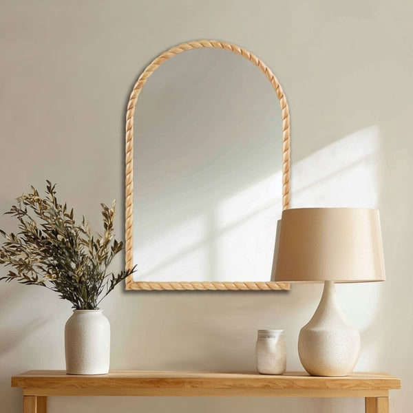 English Elm 24"x36"x0.98" Arched Rubberwood Braided Frame Wall Mirror Artisan Handcrafted Entryway Decor Natural B035P482921