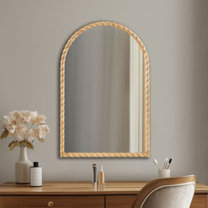 English Elm 24"x36"x0.98" Arched Rubberwood Braided Frame Wall Mirror Artisan Handcrafted Entryway Decor Natural B035P482921