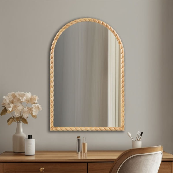 English Elm 24"x36"x0.98" Arched Rubberwood Braided Frame Wall Mirror Artisan Handcrafted Entryway Decor Natural B035P482921