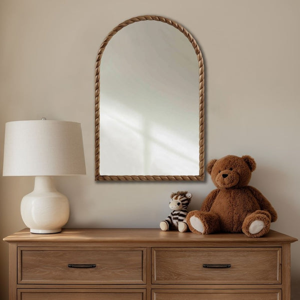 English Elm 24"x36"x0.98" Arched Rubberwood Braided Frame Wall Mirror Artisan Handcrafted Entryway Decor Brown B035P482922