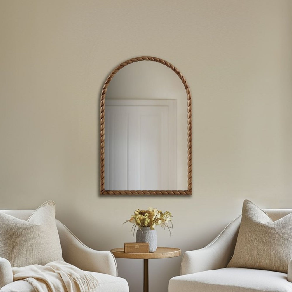 English Elm 24"x36"x0.98" Arched Rubberwood Braided Frame Wall Mirror Artisan Handcrafted Entryway Decor Brown B035P482922