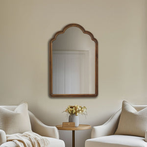 English Elm 1 Scalloped Pine Wood Wall Mirror Sculptural Frame for Entryway Bedroom or Living Room B035P529027