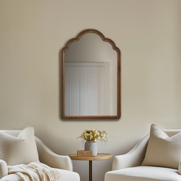 English Elm 1 Scalloped Pine Wood Wall Mirror Sculptural Frame for Entryway Bedroom or Living Room B035P529027