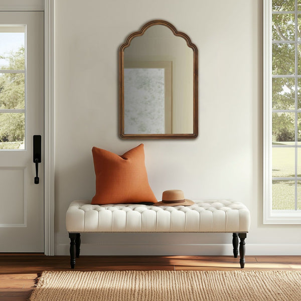 English Elm 1 Scalloped Pine Wood Wall Mirror Sculptural Frame for Entryway Bedroom or Living Room B035P529027
