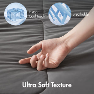 English Elm 1 Reversible Cooling Comforter Jersey Knit Shell Bamboo Fill Box Quilted Full Queen Grey B035P529029