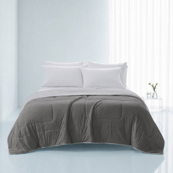 English Elm 1 Reversible Cooling Comforter Jersey Knit Shell Bamboo Fill Box Quilted Full Queen Grey B035P529029