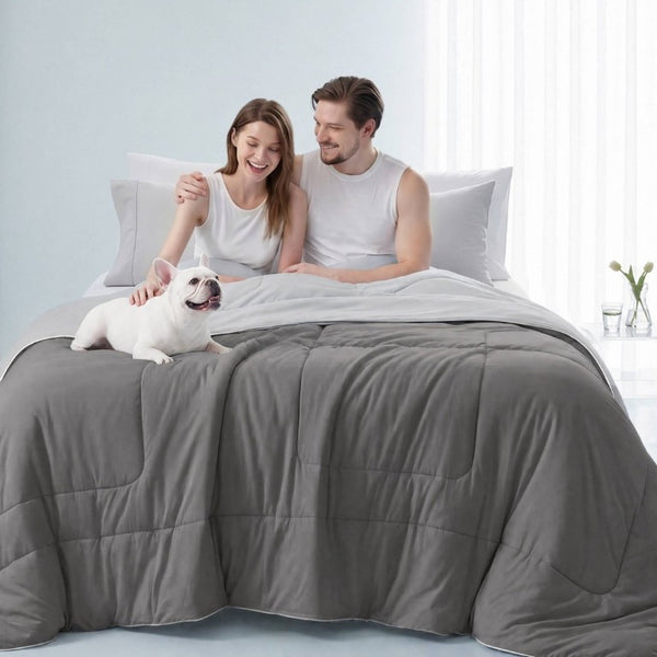 English Elm 1 King Cooling Comforter Jersey Knit Shell Bamboo Blend Fill Reversible Design Grey B035P529030