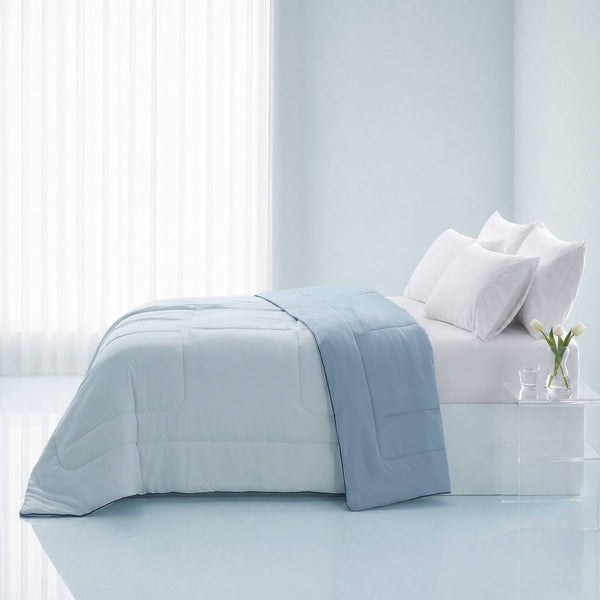 English Elm 1 Reversible Cooling Comforter Jersey Knit Shell Bamboo Fill Box Quilted Full Queen Light Blue B035P529032