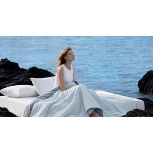 English Elm 1 Reversible Cooling Comforter Jersey Knit Shell Bamboo Fill Box Quilted Full Queen Light Blue B035P529032