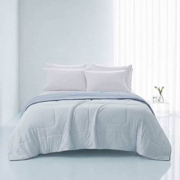 English Elm 1 Reversible Cooling Comforter Jersey Knit Shell Bamboo Fill Box Quilted Full Queen Light Blue B035P529032