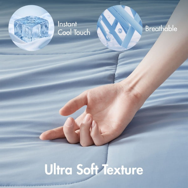 English Elm 1 King Cooling Comforter Jersey Knit Shell Bamboo Blend Fill Reversible Design Light Blue B035P529033