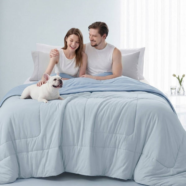 English Elm 1 King Cooling Comforter Jersey Knit Shell Bamboo Blend Fill Reversible Design Light Blue B035P529033
