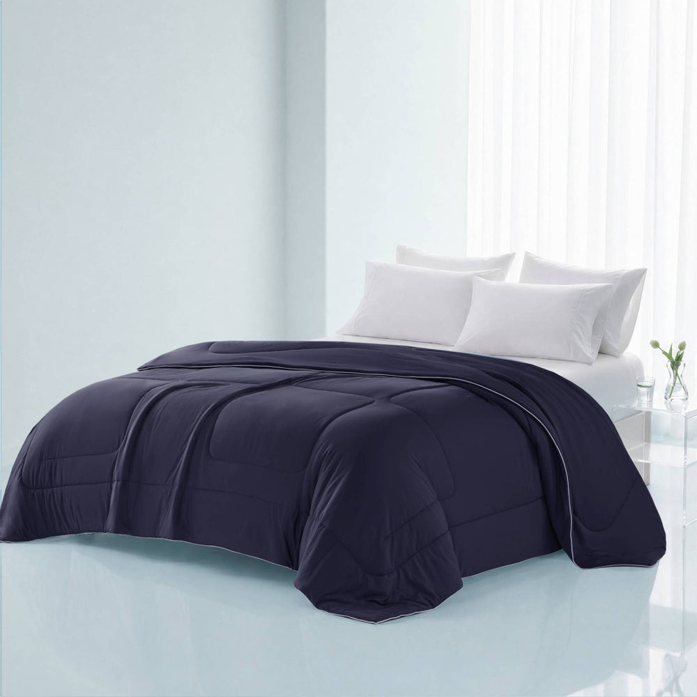English Elm 1 Reversible Cooling Comforter Jersey Knit Shell Bamboo Fill Box Quilted Full Queen Navy B035P529035