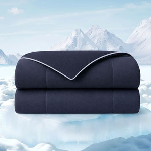 English Elm 1 Reversible Cooling Comforter Jersey Knit Shell Bamboo Fill Box Quilted Full Queen Navy B035P529035