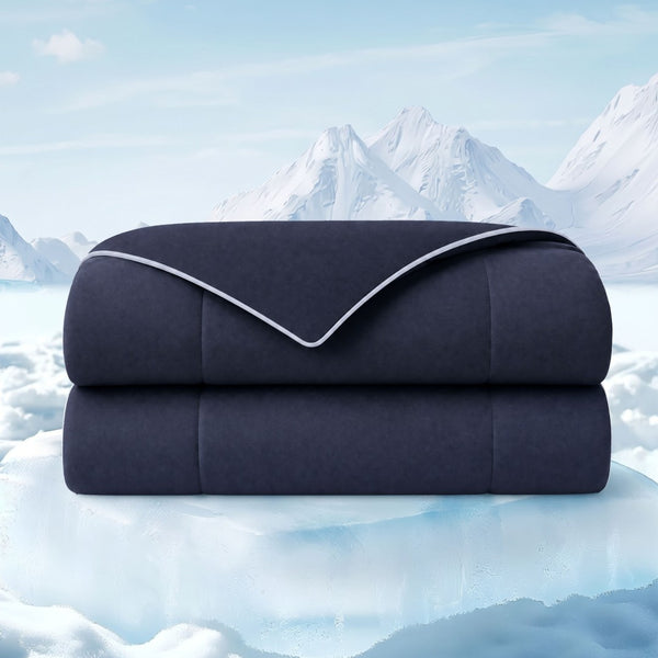 English Elm 1 Reversible Cooling Comforter Jersey Knit Shell Bamboo Fill Box Quilted Full Queen Navy B035P529035
