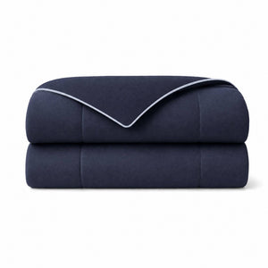 English Elm 1 Reversible Cooling Comforter Jersey Knit Shell Bamboo Fill Box Quilted Full Queen Navy B035P529035