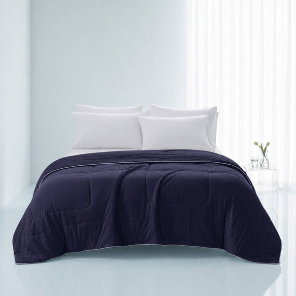 English Elm 1 Reversible Cooling Comforter Jersey Knit Shell Bamboo Fill Box Quilted Full Queen Navy B035P529035