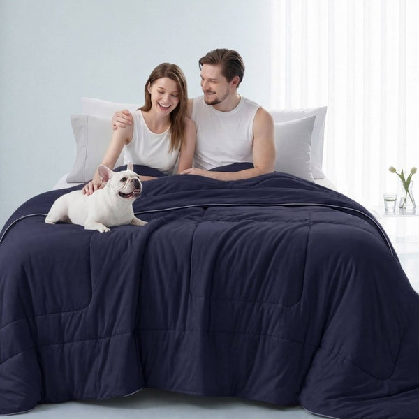 English Elm 1 King Cooling Comforter Jersey Knit Shell Bamboo Blend Fill Reversible Design Navy B035P529036
