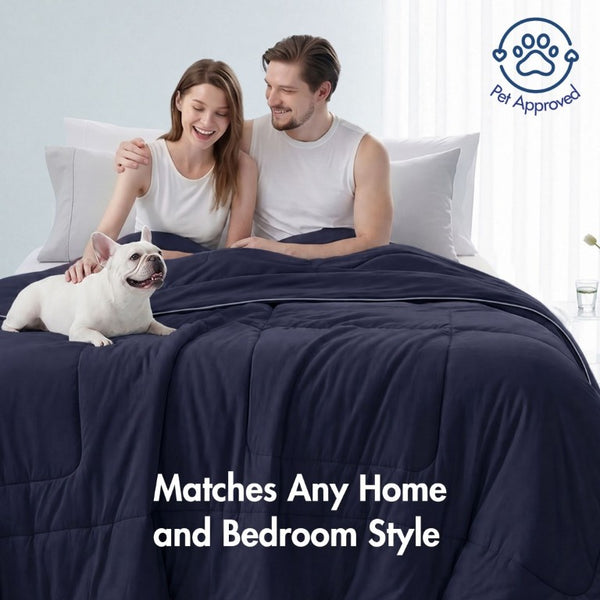 English Elm 1 King Cooling Comforter Jersey Knit Shell Bamboo Blend Fill Reversible Design Navy B035P529036
