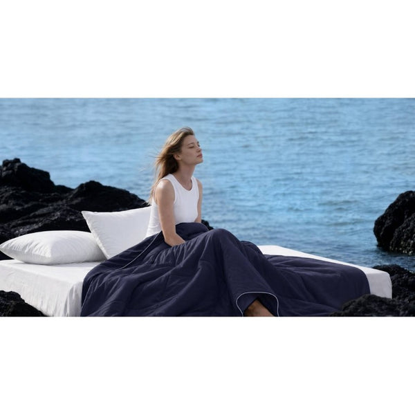 English Elm 1 King Cooling Comforter Jersey Knit Shell Bamboo Blend Fill Reversible Design Navy B035P529036