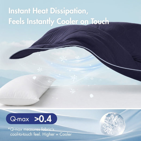 English Elm 1 King Cooling Comforter Jersey Knit Shell Bamboo Blend Fill Reversible Design Navy B035P529036