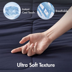 English Elm 1 King Cooling Comforter Jersey Knit Shell Bamboo Blend Fill Reversible Design Navy B035P529036