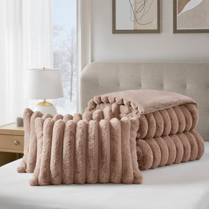 English Elm 3 Piece Faux Fur Ribbed Comforter Set Ultrasoft Velvet Reverse Cozy Bedroom Bedding B035P529037