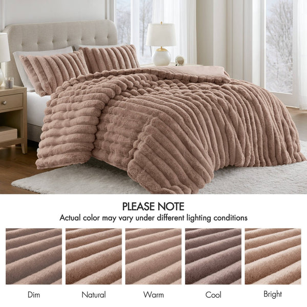 English Elm 3 Piece Faux Fur Ribbed Comforter Set Ultrasoft Velvet Reverse Cozy Bedroom Bedding B035P529037