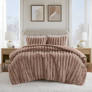 English Elm 3 Piece King Faux Fur Ribbed Comforter Set Plush Velvet Backed Hotel Luxe Bedding B035P529038