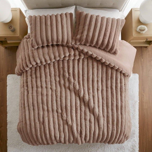 English Elm 3 Piece King Faux Fur Ribbed Comforter Set Plush Velvet Backed Hotel Luxe Bedding B035P529038