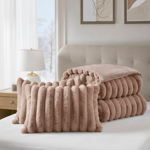 English Elm 3 Piece King Faux Fur Ribbed Comforter Set Plush Velvet Backed Hotel Luxe Bedding B035P529038