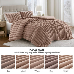 English Elm 3 Piece King Faux Fur Ribbed Comforter Set Plush Velvet Backed Hotel Luxe Bedding B035P529038