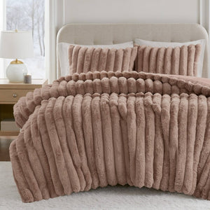English Elm 3 Piece King Faux Fur Ribbed Comforter Set Plush Velvet Backed Hotel Luxe Bedding B035P529038