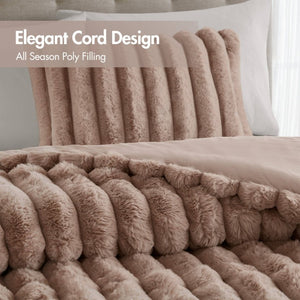 English Elm 3 Piece King Faux Fur Ribbed Comforter Set Plush Velvet Backed Hotel Luxe Bedding B035P529038