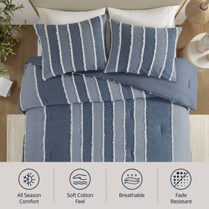 English Elm 3 Piece Cotton Jacquard Comforter Set Striped Woven Texture for Coastal Bedrooms B035P529039