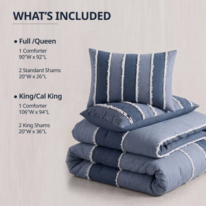 English Elm 3 Piece King Cotton Jacquard Comforter Set Crisp Blue Stripe Hypoallergenic Bedding B035P529040