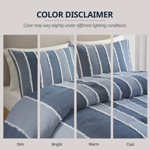 English Elm 3 Piece King Cotton Jacquard Comforter Set Crisp Blue Stripe Hypoallergenic Bedding B035P529040