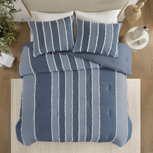 English Elm 3 Piece King Cotton Jacquard Comforter Set Crisp Blue Stripe Hypoallergenic Bedding B035P529040
