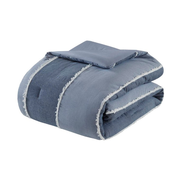 English Elm 3 Piece King Cotton Jacquard Comforter Set Crisp Blue Stripe Hypoallergenic Bedding B035P529040
