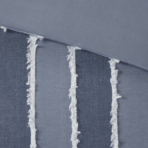 English Elm 3 Piece King Cotton Jacquard Comforter Set Crisp Blue Stripe Hypoallergenic Bedding B035P529040