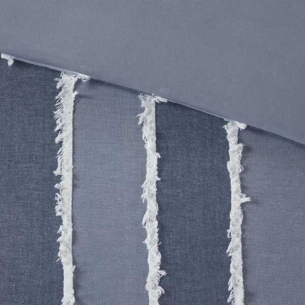 English Elm 3 Piece King Cotton Jacquard Comforter Set Crisp Blue Stripe Hypoallergenic Bedding B035P529040