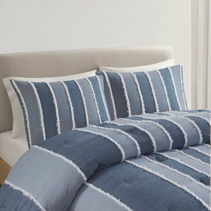 English Elm 3 Piece King Cotton Jacquard Comforter Set Crisp Blue Stripe Hypoallergenic Bedding B035P529040
