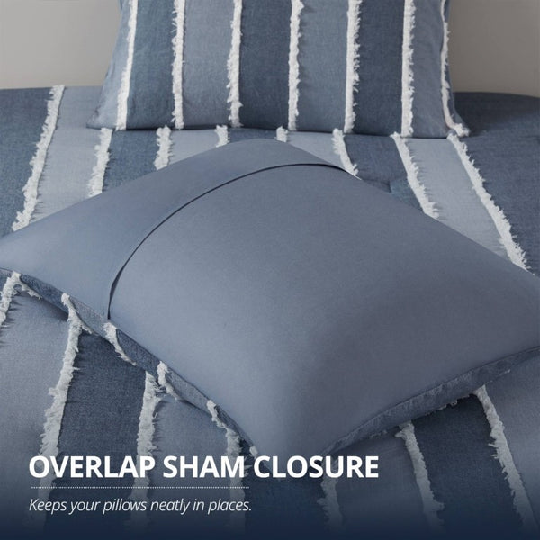 English Elm 3 Piece King Cotton Jacquard Comforter Set Crisp Blue Stripe Hypoallergenic Bedding B035P529040