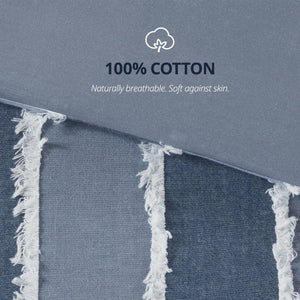 English Elm 3 Piece King Cotton Jacquard Comforter Set Crisp Blue Stripe Hypoallergenic Bedding B035P529040