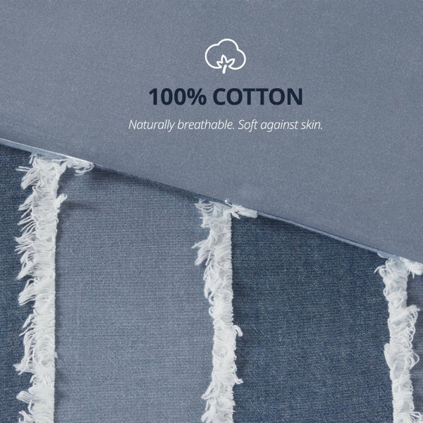 English Elm 3 Piece King Cotton Jacquard Comforter Set Crisp Blue Stripe Hypoallergenic Bedding B035P529040