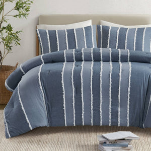 English Elm 3 Piece King Cotton Jacquard Comforter Set Crisp Blue Stripe Hypoallergenic Bedding B035P529040