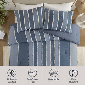 English Elm 3 Piece King Cotton Jacquard Comforter Set Crisp Blue Stripe Hypoallergenic Bedding B035P529040