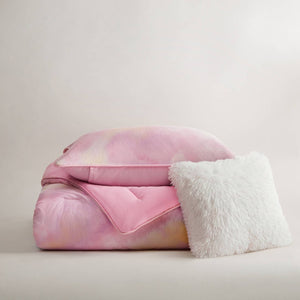 English Elm 3 Piece Twin Watercolor Tie Dye Microfiber Comforter Set with Faux Fur Accent Pillow Pink B035P529041