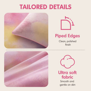 English Elm 4 Piece King Watercolor Tie Dye Microfiber Comforter Set with Faux Fur Throw Pillow Pink B035P529043