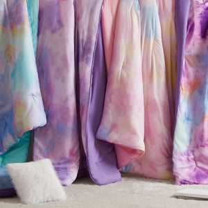 English Elm 4 Piece King Watercolor Tie Dye Microfiber Comforter Set with Faux Fur Throw Pillow Pink B035P529043